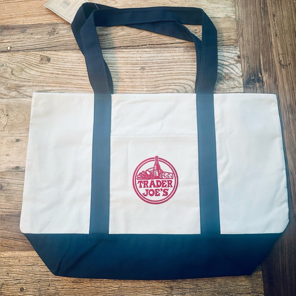 Trader Joe's White and Blue Tote Bag NWT